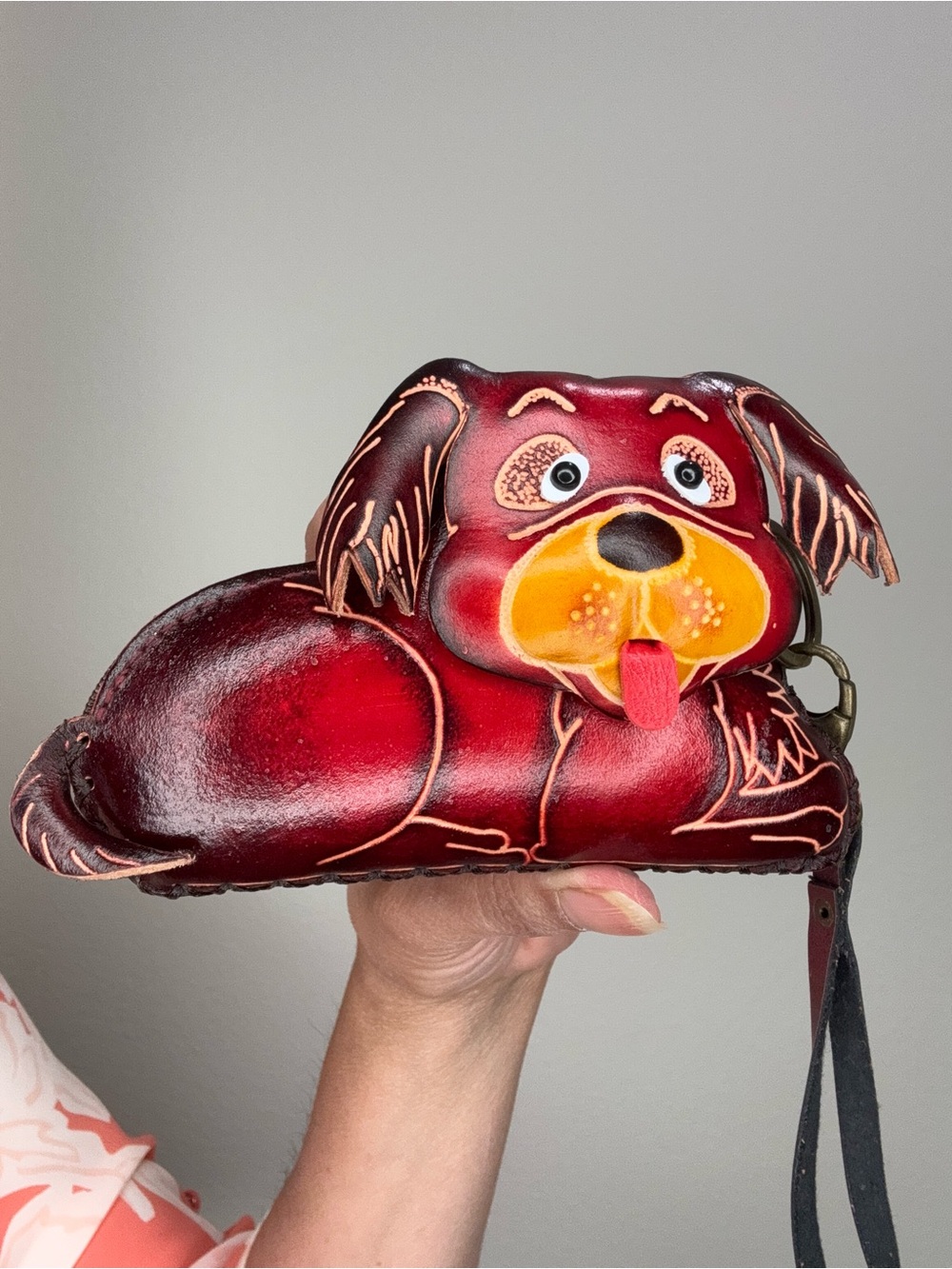 Dog handmade leather coin purse
